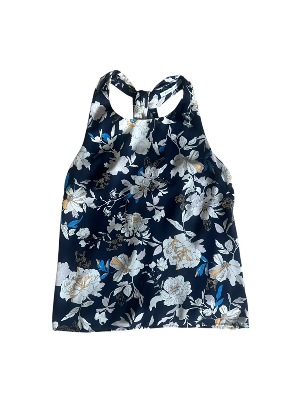 Collective Concepts Floral Halter Blouse Navy Blue Medium EUC